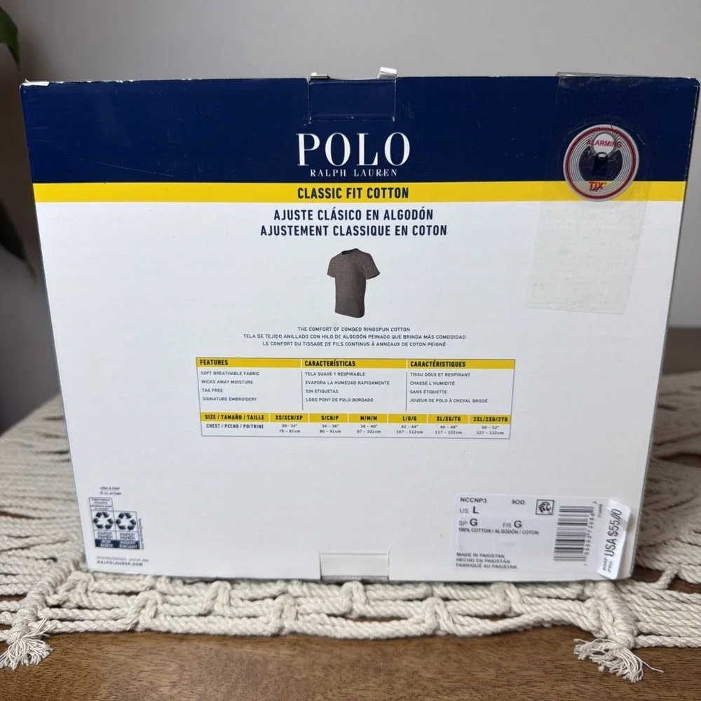 Polo Ralph Lauren Mens Large Gray Black Classic Fit Crew Neck 3 Pack T-Shirt NEW